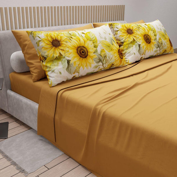 Completo Lenzuola Girasoli tinta unita con 4 federe